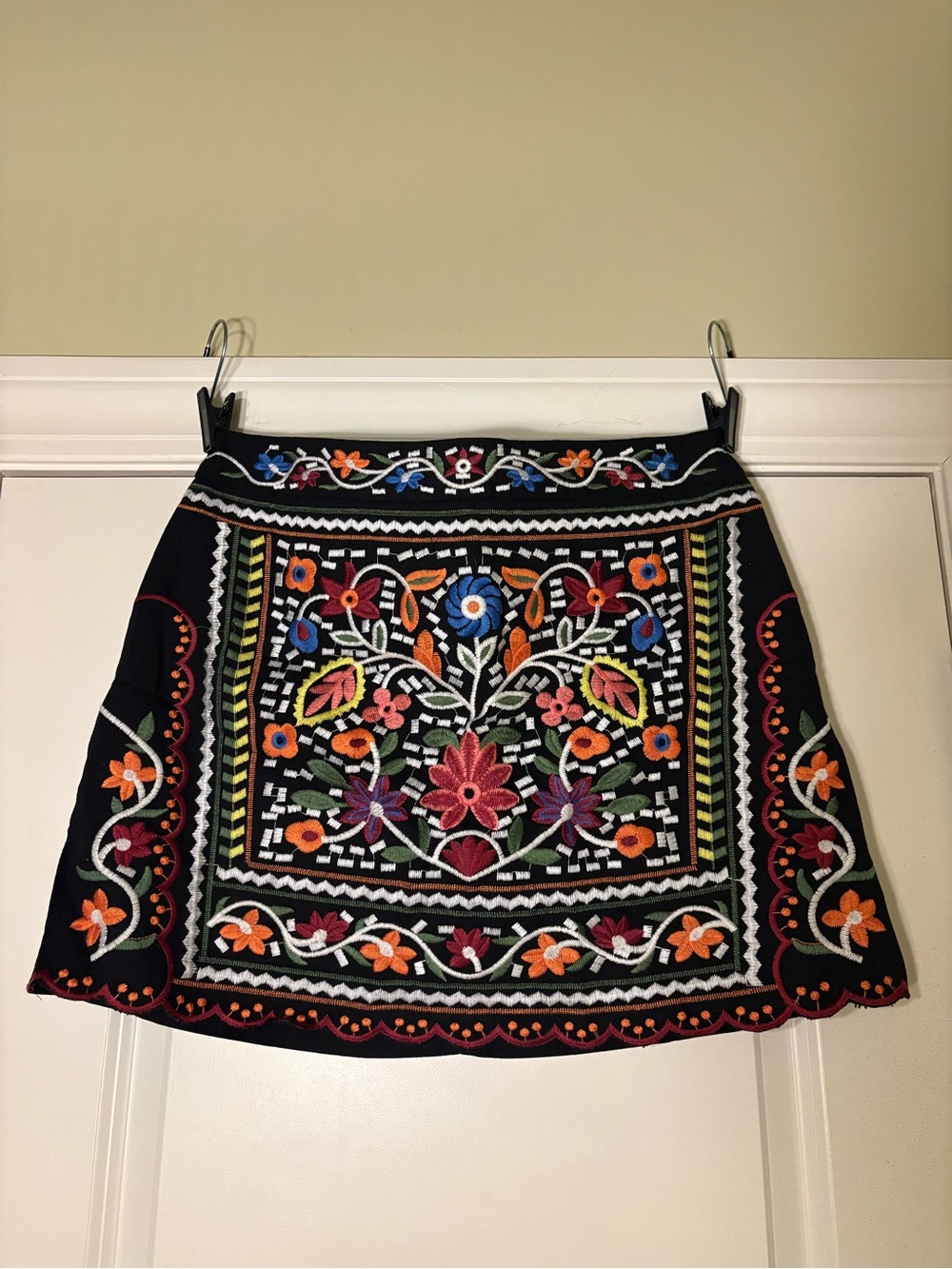 Lulu's Black Mini Skirt with Multicolor Floral Embroidery